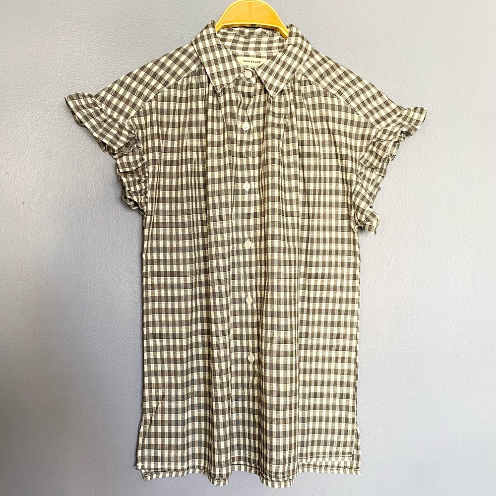 NEW Max Studio Frilled Plaid Shirt